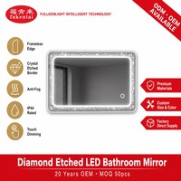 Miroir de salle de bain intelligent Fullkenlight à fixation murale, classé IP44, moderne et luxueux, sans cadre, avec bordure en cristal gravé