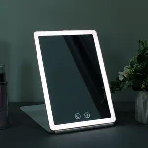 Folding Smart Touch Control Three Colors Light Led Travel Makeup Mirror With Led Light