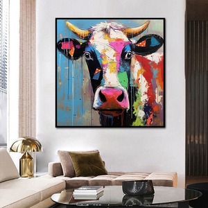 Stampa d'arte moderna astratta con testa di mucca, immagini di animali colorati, divertenti e carine, pittura su tela, decorazione per la casa, camera dei bambini, personalizzabile - Product Image 2