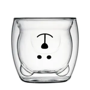 แก้วกาแฟลายหมีการ์ตูน,แก้วกาแฟ240มล. แก้วฉนวนสองชั้นดีไซน์คริสต์มาส