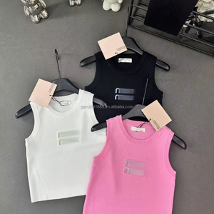 Abbigliamento firmato all'ingrosso estate senza maniche lavorato a maglia Top corto ricamato moda marca <span class=keywords><strong>canotta</strong></span> donna - Product Image 1