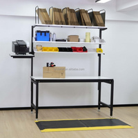 Table de conditionnement modulaire en acier laminé à froid, réglable en hauteur, avec étagères, pour entrepôt et poste de travail d'emballage