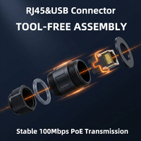 Adaptador de paso blindado M16 RJ45 IP65 a prueba de polvo, conector de datos PoE para AP industrial y control de señalización LED exterior