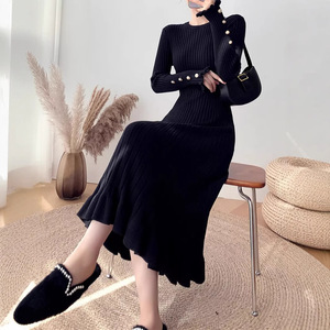 New Fashionable Women's O-neck Long-sleeve Solid <b>Dress</b> Elegant Fitted Mermaid <b>Dress</b> - Product Image 4