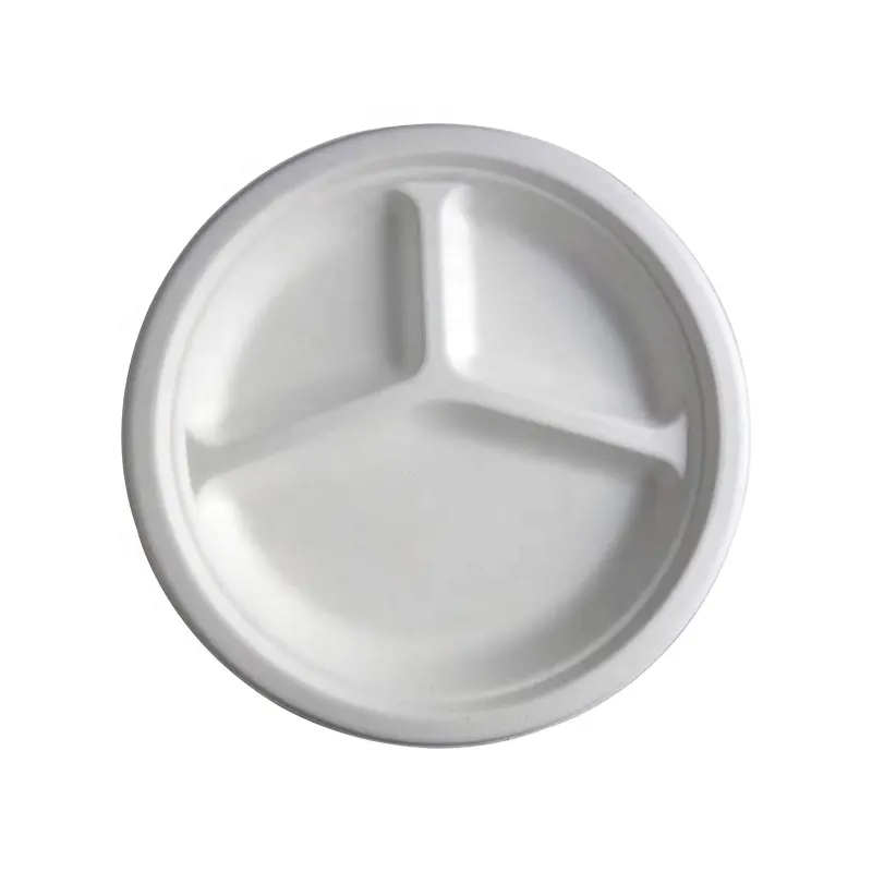 3 отделения пластины небольшой объем минимального заказа биоразлагаемые сахарного тростника плиты круглый 9 дюймов биоразлагаемые багасса 100% Эко-дружественных одноразовые