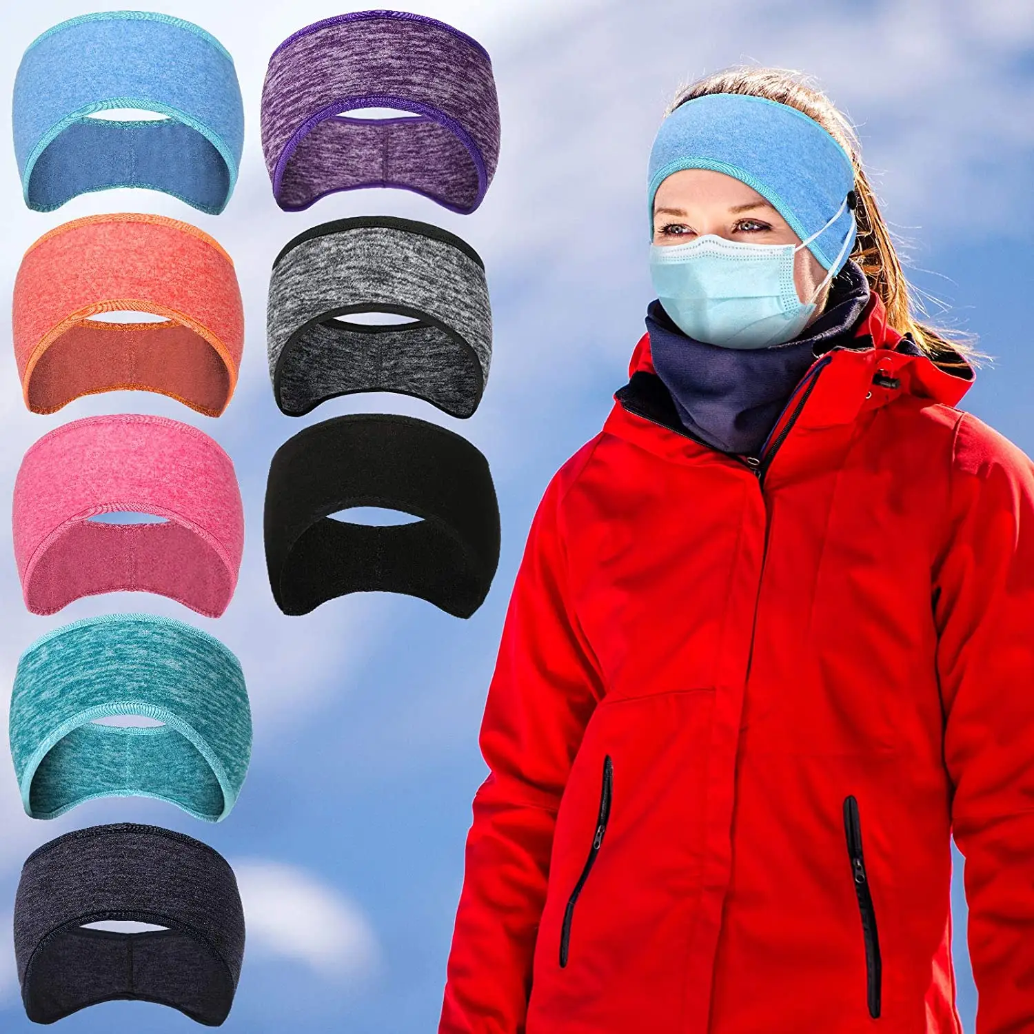 Ear Warmer Headbands with Buttons Fleece Muffs Headband Winter Running Sweatband Stretchy Ear Cover for Women Men