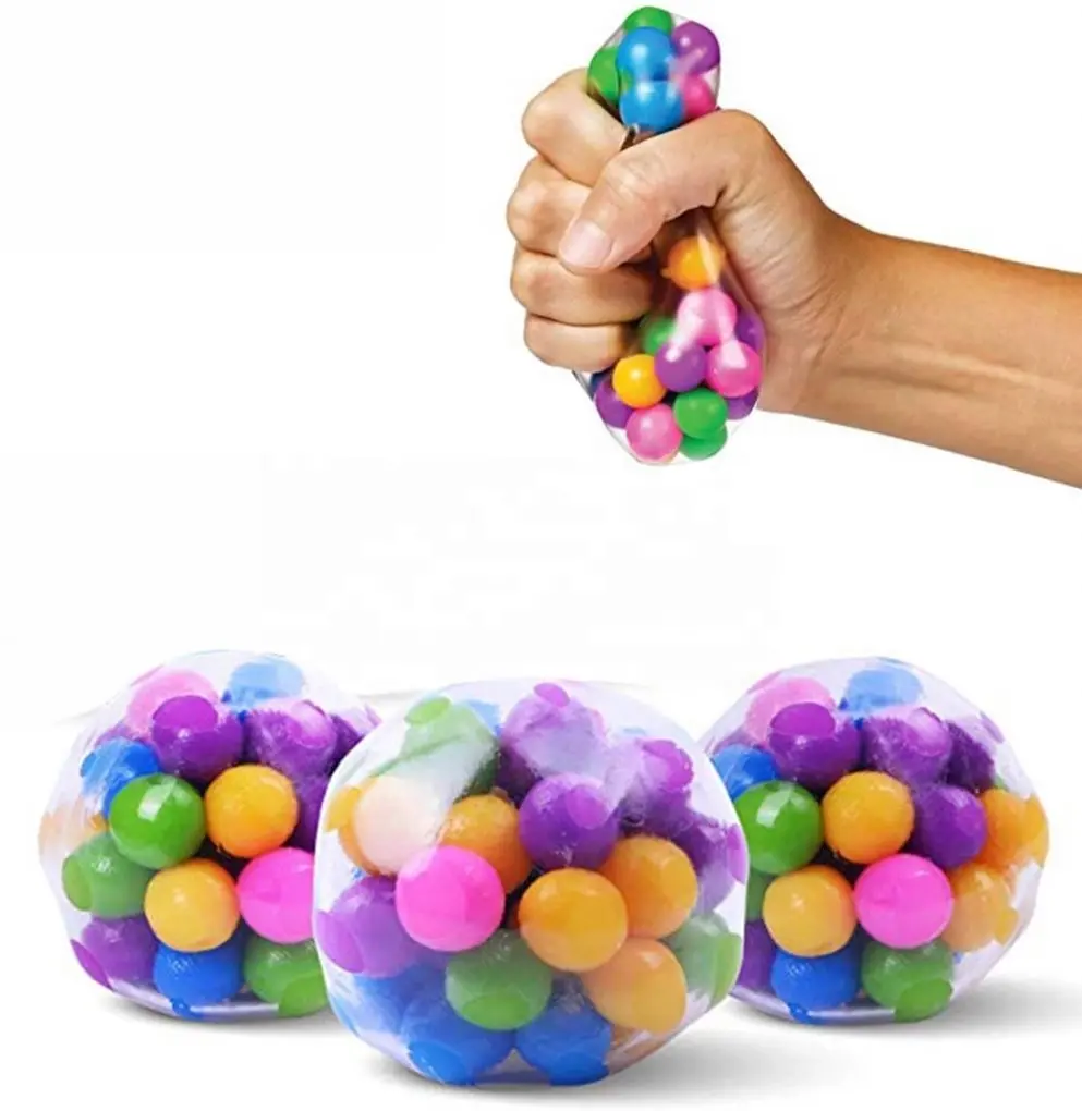 قوس قزح الإجهاد الكرة تململ لعبة مع DNA خرز زاهي الألوان داخل كرات ضغط للأطفال الإجهاد الإغاثة الكرة للبالغين