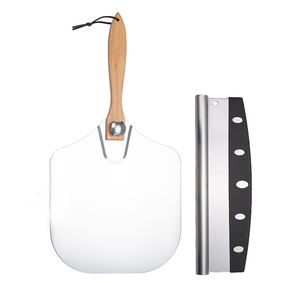 Pala plegable de acero inoxidable desechable para pizza con mango de madera, herramienta de cocina para hornear, juego de cortadores de pizza afilados para hornear y servir - Product Image 2