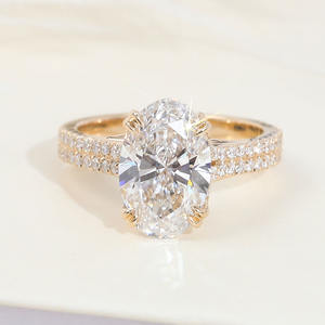 カスタムリアルソリッドゴールド10Kイエローゴールド4ctオーバルカットラボダイヤモンド婚約ダイヤモンドリング女性用ジュエリー結婚指輪 - Product Image 5