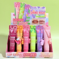 KISS OFRA Shine High Lip Gloss 18ml Glossy Hydratant et Nourrissant à l'Huile Minérale de Mica, Fini Brillant, Breloque Chaîne Perlée, 6 Couleurs
