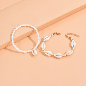 Juego de 2 tobilleras de concha de cauri de estilo bohemio, pulsera de tobillo de concha de cuentas de semillas para mujeres y niñas, joyería para <span class=keywords><strong>surf</strong></span> en la playa - Product Image 4