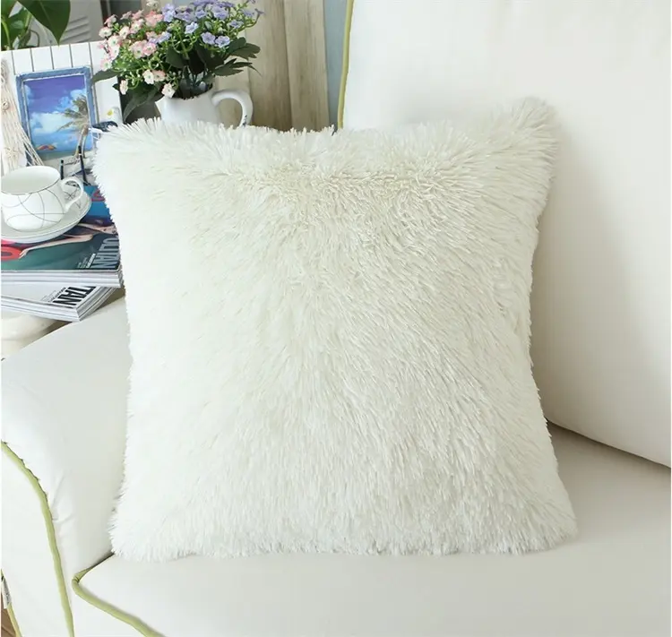 Soft Fuzzy Faux Fur Throw Pillow Covers Plush Shaggy Sofa Cushion Covers