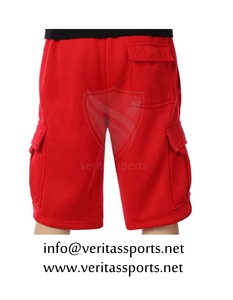 Shorts cargo pour hommes, rouge, taille haute, cordon de serrage, style décontracté, bermuda, tricoté, poches, motif à motifs, polyester/coton, teint en pièce - Product Image 6