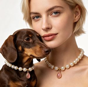 Collar de Lujo para Mascotas con Perlas de Imitación, Elegante Gargantilla con Cuentas y Colgante de Lágrima Rosa, Estilo Francés, para Perros Pequeños - Product Image 6