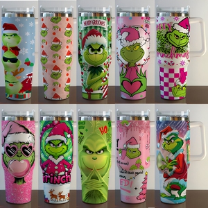 Vaso térmico navideño <span class=keywords><strong>Grinch</strong></span> de 40 oz con asa para coche, para helados, transfronterizo - Product Image 2