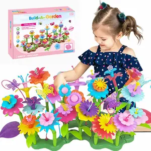 Juego de bloques de construcción de flores de jardín para niños pequeños, juguete educativo de bricolaje, 104 piezas
