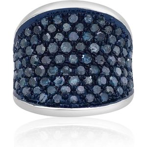 Round Cut Color Enhanced Blue Diamond <b>Domed</b> Engagement <b>Ring</b> Sterling Silver Women's 3.80 Cttw - Product Image 1