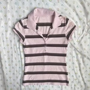 T-shirt <span class=keywords><strong>Donna</strong></span> Elegante a Righe Stile Vintage Y2K, Top Polo Slim Estetico Carino, Maglietta Classica Moda Harajuku - Product Image 1