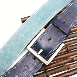 Nouvelle ceinture décontractée rétro pour homme en cuir véritable pleine fleur vert-bleu, avec double sangle et boucle ardillon en alliage, haute qualité - Product Image 3