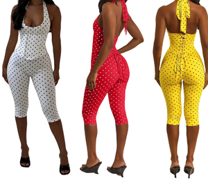 Viviblook Z406JP02 Combinaison décontractée pour femme, style halter, à pois, avec fermeture éclair et taille cintrée, longueur mi-longue, pour club - Product Image 1