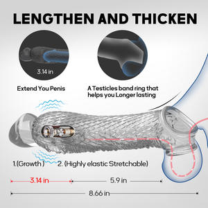 Guaine per Pene Riutilizzabili per Uomo per Ritardare <span class=keywords><strong>l</strong></span>'Eiaculazione, con Anello Vibrante Morbido per Allungamento ed Ingrandimento del Pene - Product Image 2