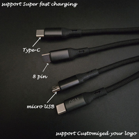 Matériau tissé haut de gamme One Drag Three Multi Head Charging 8 Pin Micro USB Type C Câbles 3 en 1