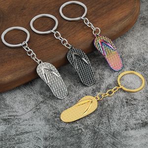Creative Simulation Slippers Keychain Manufacture Cartoon Key Pendant Metal Key Ring Small Gifts
