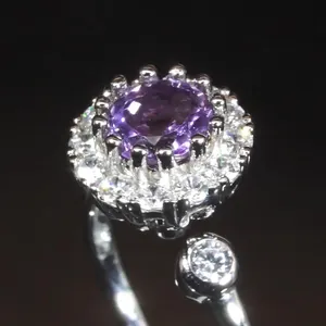 紫水晶尼斯可旋转结婚戒指珠宝银戒指女