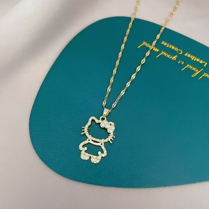 Collar <span class=keywords><strong>de</strong></span> Acero Inoxidable <span class=keywords><strong>de</strong></span> Alta Calidad con Colgante <span class=keywords><strong>de</strong></span> Gato, Chapado en Oro y Plata, con Circonita y Perla, para Mujer, Regalo <span class=keywords><strong>de</strong></span> <span class=keywords><strong>Amistad</strong></span> - Product Image 2