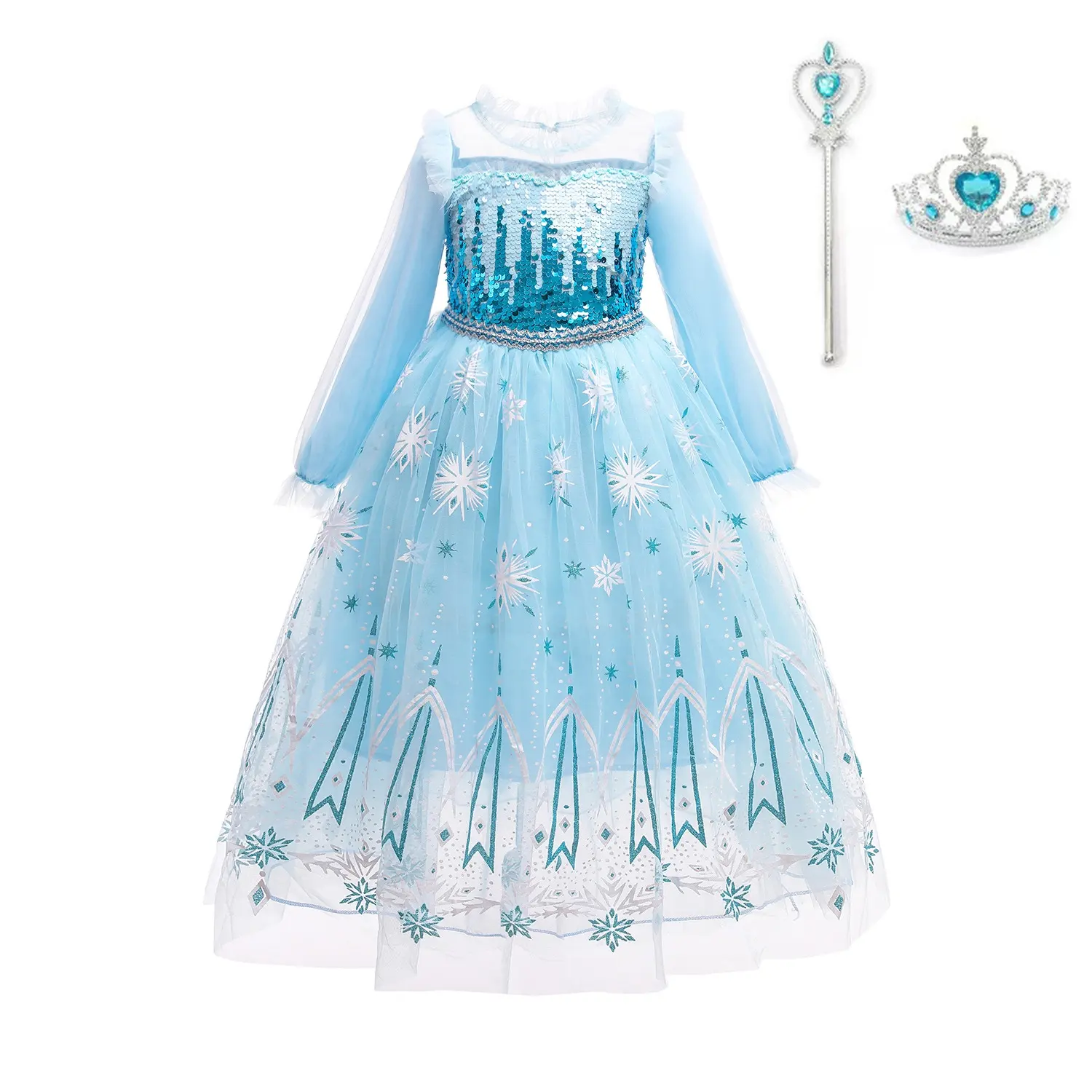 Birthday Party Fancy Elsa Dress Cosplay Costumes Halloween Snow Queen Girls Dress