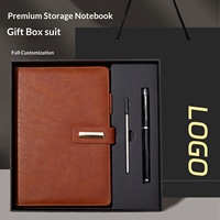 Ensemble cadeau d'affaires en cuir PU avec logo personnalisé, comprenant un carnet et un stylo, idéal pour les souvenirs et les offres promotionnelles, livré en coffret cadeau.