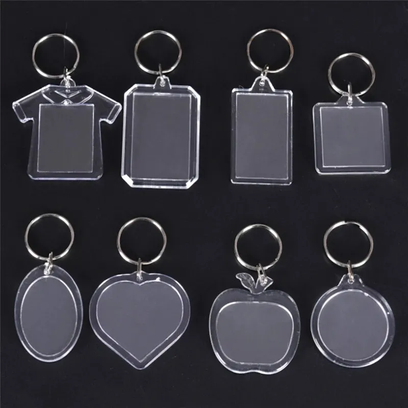 Square Rectangle Heart Round Transparent Blank Acrylic Insert Photo Picture Frame Keyring Keychain DIY Split Ring Key Chain Gift
