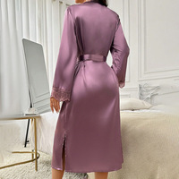 Peignoir long de grande taille, confortable, à manches longues, en soie glacée unie, sexy, amincissant, en dentelle, vêtements de détente, pyjama, cadeau pour mariée et demoiselle d'honneur