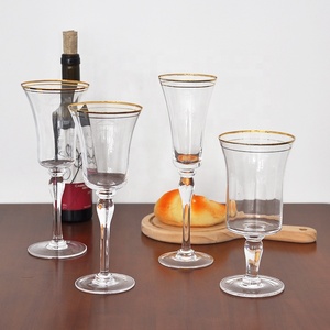 Calici di vetro di cristallo con bordo <span class=keywords><strong>oro</strong></span> moderni di lusso trasparenti per Champagne flauto e vino rosso Set di calici da sposa - Product Image 3