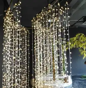โรงงานกลางแจ้งขายส่ง LED ม่านน้ำตกพื้นหลังโคมไฟสุทธิตกแต่งงานแต่งงานแสง