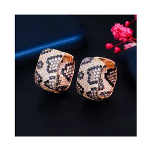 High Quality Snake-skin Zirconia Micro Paved Huggie Earring Leopard Print Earring Clip Wholesale Price