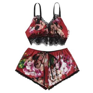 Conjunto de camisón de satén con encaje, sexy, con cuello en V, pantalones cortos, pijama, lencería fina de verano, ropa de casa, venta al por mayor, gran oferta - Product Image 6