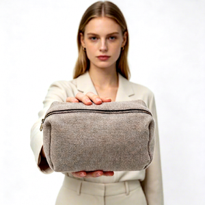 Merino Wool Heather Gray Knitted Cosmetic Bag Zipper <b>Makeup</b> Pouch Toiletry <b>Case</b> Travel Organizer - Product Image 1