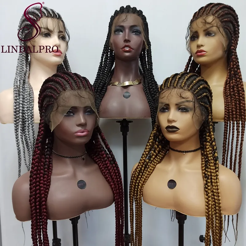 Wholesale Glueless Braid Wig Vendors,Full Lace Braided Wigs Synthetic Hair For Women,Transparent Cornrow Braided Lace Front Wig