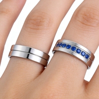 Titanfitz - alliances de mariage pour couple en acier inoxydable 316L écologiques, ne se décolorent jamais, avec zircone bleue 5A, alliances de promesse pour lui et pour elle