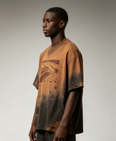 WEIMI T-shirt Homme Personnalisé Imprimé Kornit 300g Grammage Lourd Délavé à l'Acide Effet Soleil Dégradé Teinture Éclaboussée Streetwear Paysage