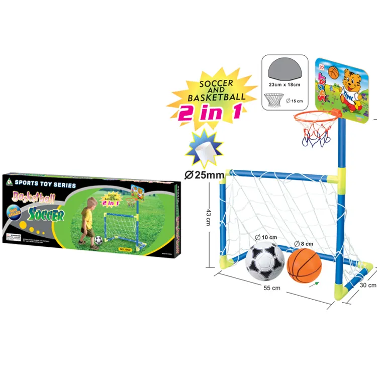 Permainan Bola Basket 2 in 1 untuk anak, set permainan Aktivitas Luar Ruangan, tujuan sepak bola 2 in 1 untuk anak-anak