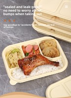 Boîte à lunch bento écologique en bambou, 1300 ml, jetable, compatible micro-ondes, 4 compartiments, haute et profonde, avec couvercle, pour plats à emporter