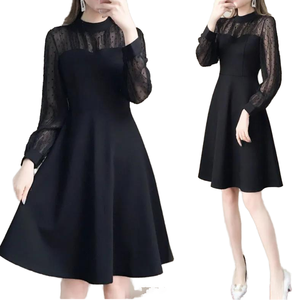 2024 Latest Casual Autumn Women Plus Size Long Sleeve Lace Worsted Anti-Static Dresses - Product Image 1