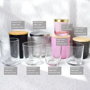 Bougeoir à cylindre en verre classique en vrac couleur noir 8 10 12 15 16 oz bocaux à bougie avec couvercles bocaux à bougie à fond rond luxe