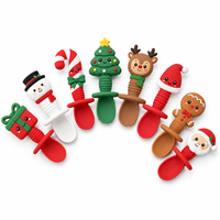 Cuillères d'apprentissage en silicone pour bébés, motifs de personnages de Noël mignons, pour l'alimentation des tout-petits, vente en gros