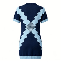 Robe Courte Personnalisée Grande Taille à Col Rond et Manches Courtes en Jacquard à Petites Mailles pour Femme