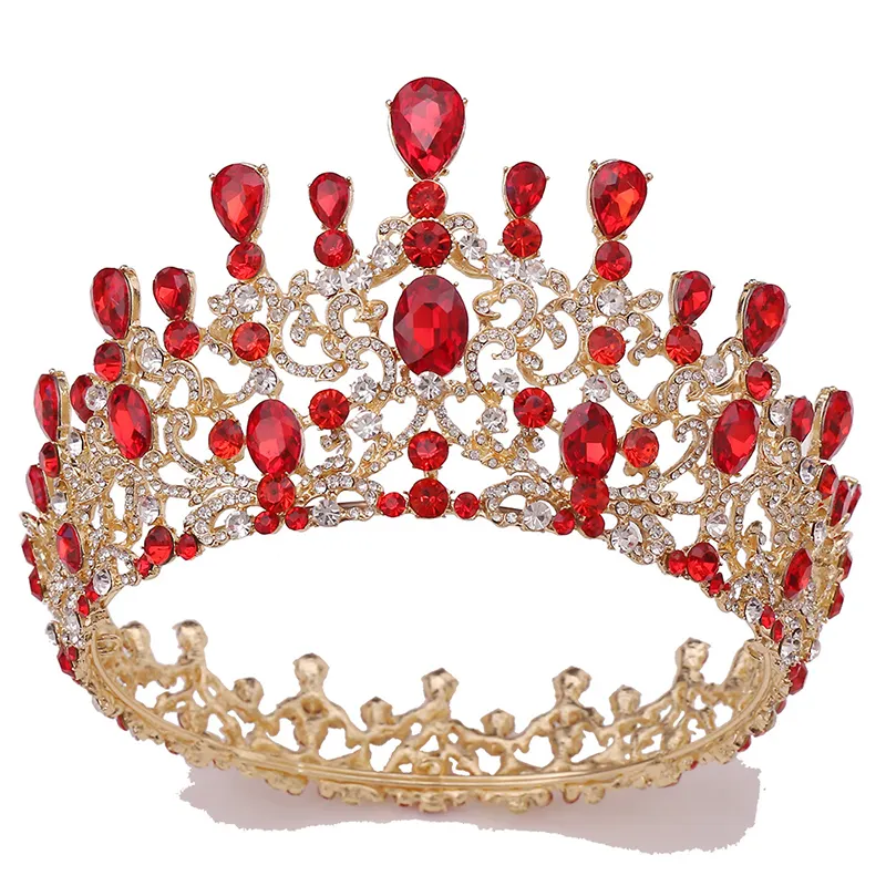 Vente en gros de bijoux de tête de mariée ronds en cristal avec couronne de reine en or rose, accessoires de cheveux pour mariée