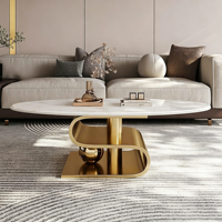 Ensemble de table basse de luxe en acier inoxydable courbé avec plateau en pierre frittée, base sphérique dorée, table personnalisée pour salon, mobilier de maison