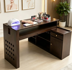 Modern Double Nail Table Salon Manicure <b>Desk</b> <b>with</b> <b>Drawer</b> Cabinet <b>Storage</b> Beauty Workstation - Product Image 1